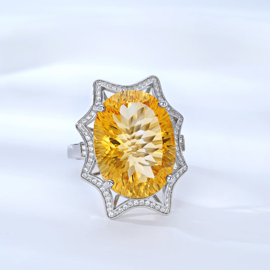 Natural Crystal Jewelry European And American Simple Light Luxury Style Large Topaz Ring