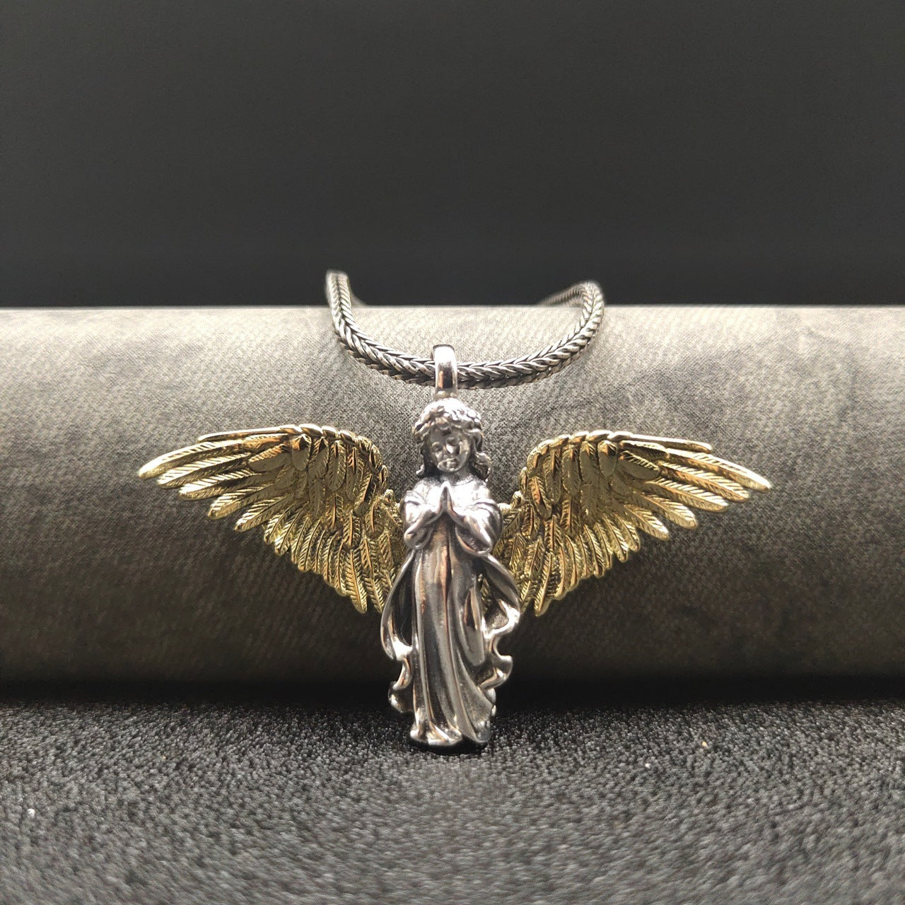 Sterling Silver Retro Trendy Angel Pendant Sweater Chain Hip Hop Cool