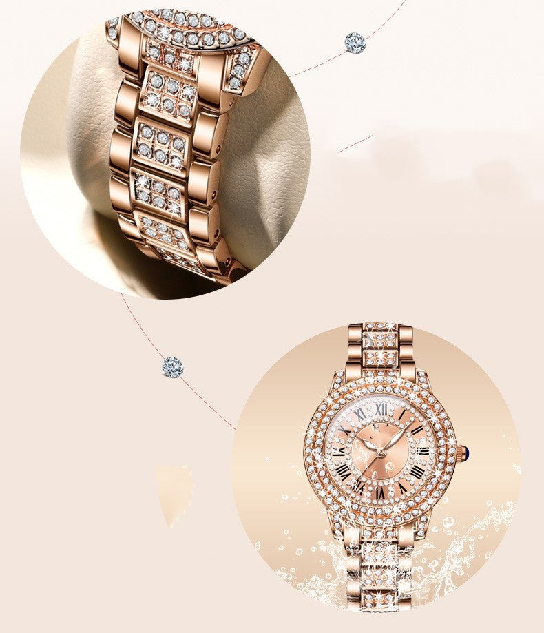 Exquisite And Elegant Sparkling Quartz Watch With Diamonds