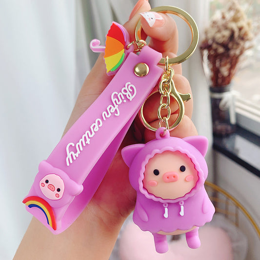 Raincoat Piggy Cute Cartoon Keychain Creative Accessories