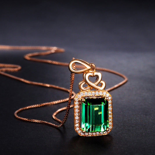 Emerald Pendant Silver Plated 18k Rose Gold
