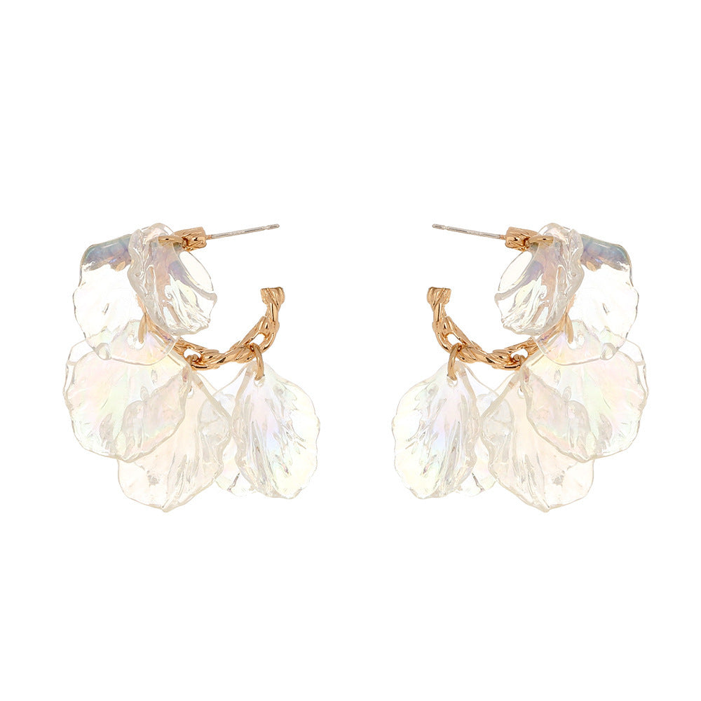 Ins Temperament Petal Flower Simple Temperament Long Pearl Tassel Earrings Earrings