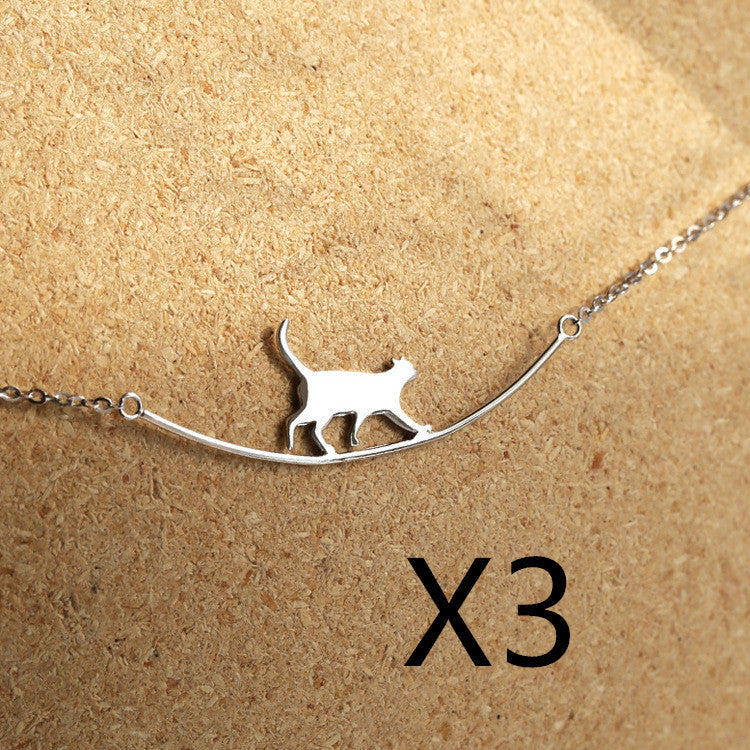 925 Silver Cat Curved Necklace