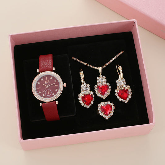 Dazzling Diamond-Accented Quartz Watch & Jewelry Set