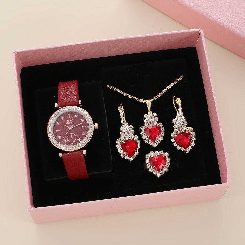 Dazzling Diamond-Accented Quartz Watch & Jewelry Set