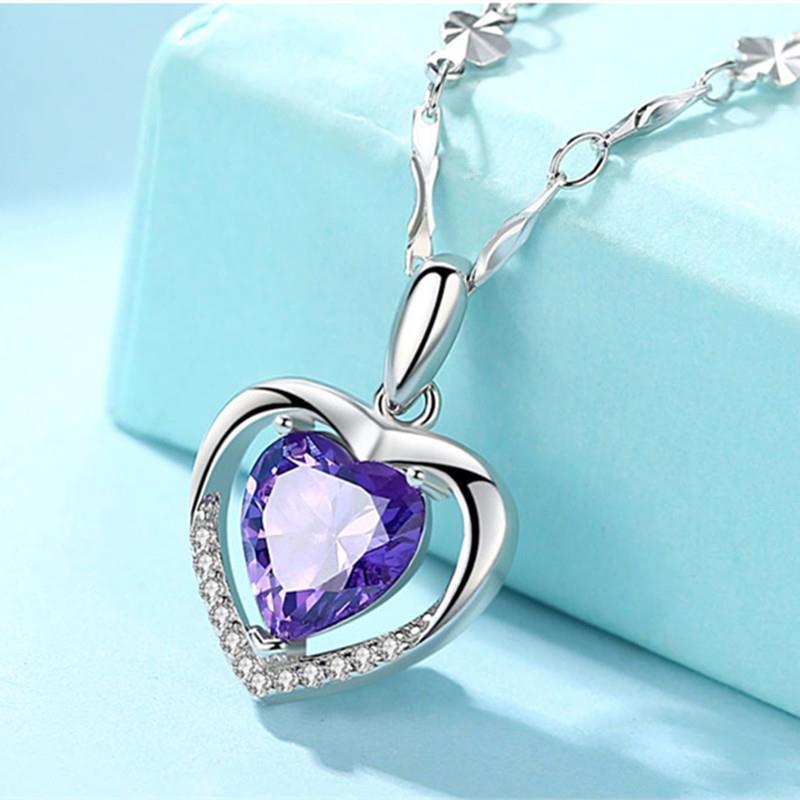 Silver Plated Heart Pendant Crystal Love Necklace