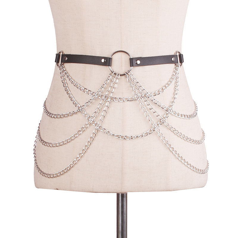 Metal Chain Leather Belt Body Chains