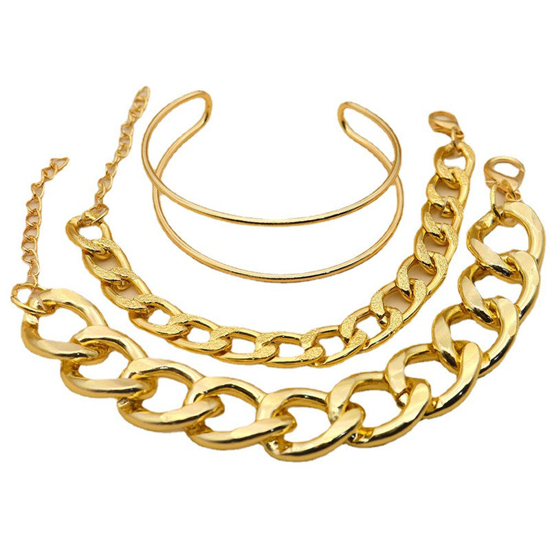 3 Double-layer Bracelets Thick Chain Bracelet Set