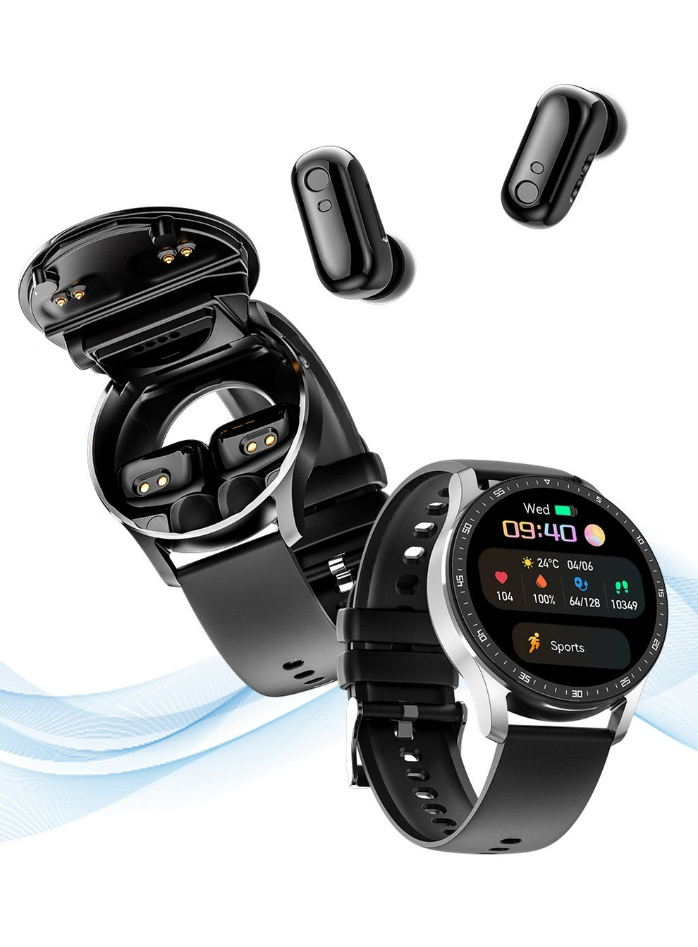 Two-in-one TWS Wireless Binaural Call Listening Music Sports Business Bracelet Smart Watch