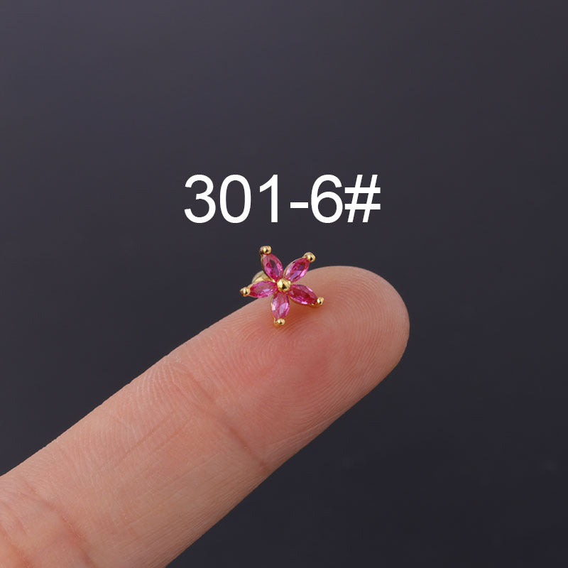 Colorful Zircon Daisy Flower Ear Bone Nail Stainless Steel Thin Rod Puncture Screw Ball