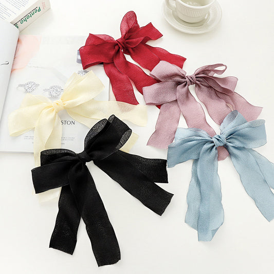 Hairpin Fairy Temperament Sweet Solid Color Mesh Bow Streamer Top Clip On The Back Of The Head