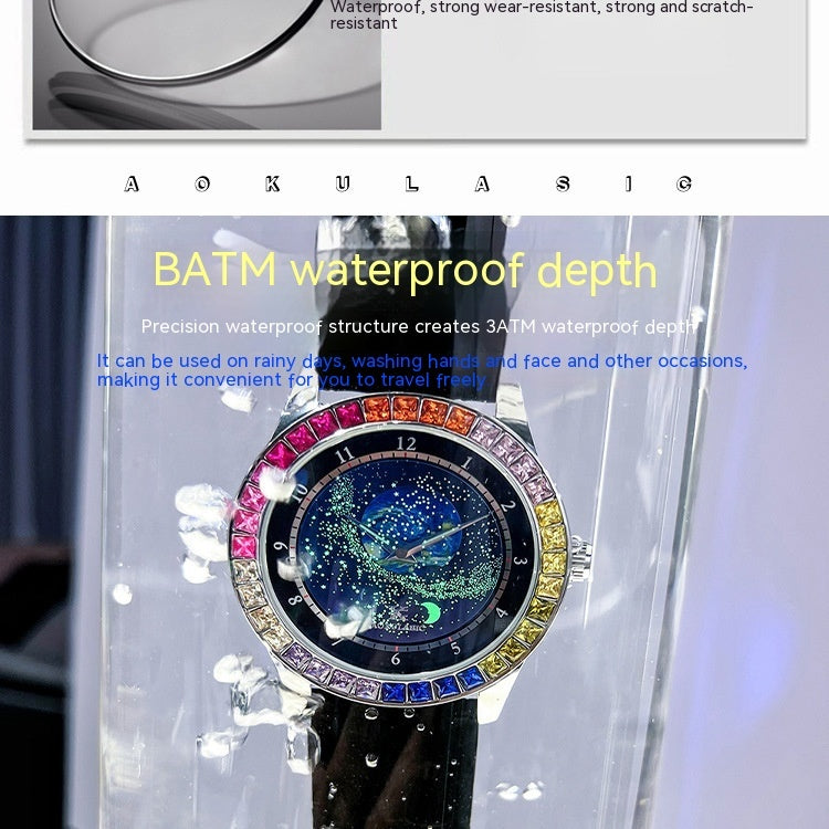 Ogulas Starry Sky Colorful Crystals Automatic Mechanical Watch Men's Waterproof Luminous Personality