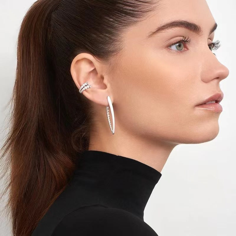 Simple Fashion Jewelry Temperament European And American Multi-layer Diamond-encrusted C Ear Ring