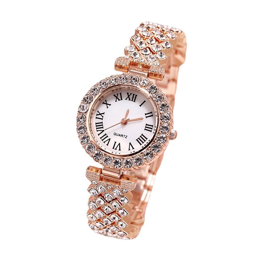 Fashion Luxury Diamond Quartz Watch Double-layer Diamond Bracelet 2PCs