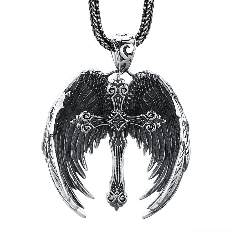 925 Sterling Silver Wings Cross Pendant