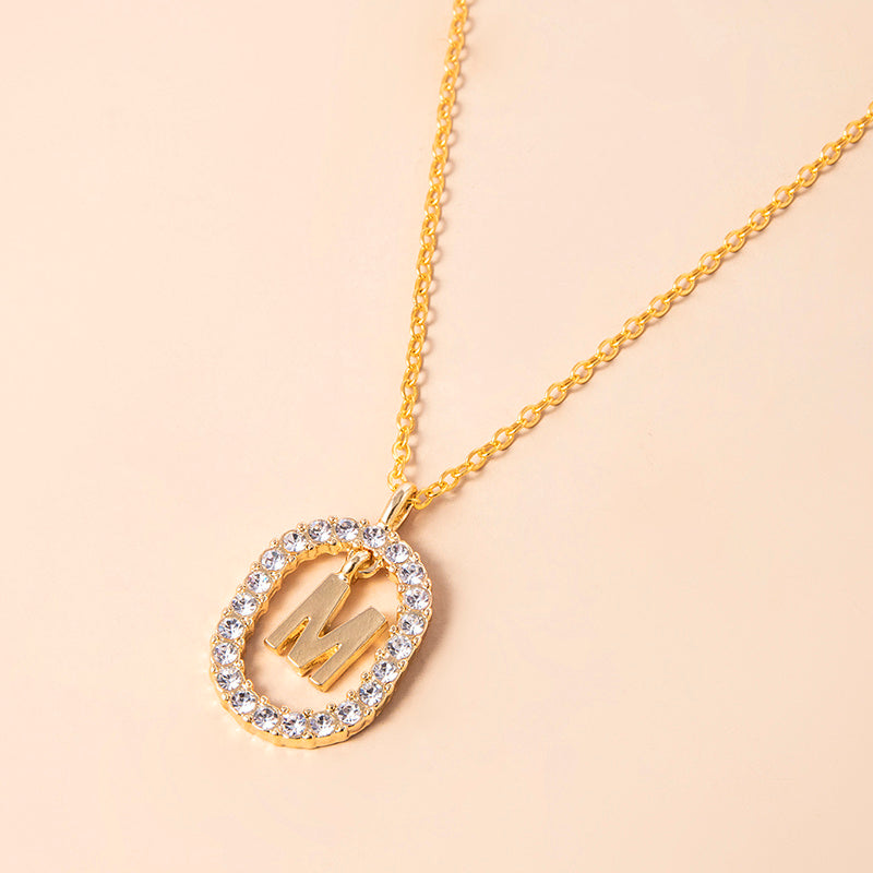 Crystal Letter Necklace Gold Name Initial Alphabet Oval Pendant Necklaces For Women