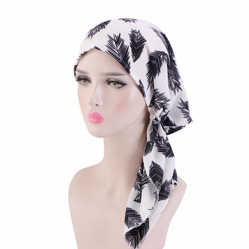 Pleated Cotton Scarf Long Tail Hat