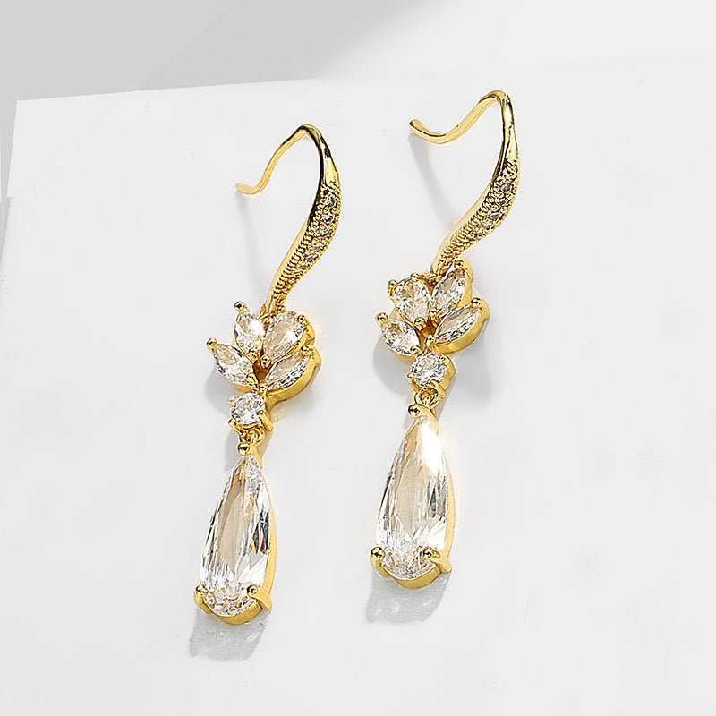 Korean Water Drop Long Wedding Earrings