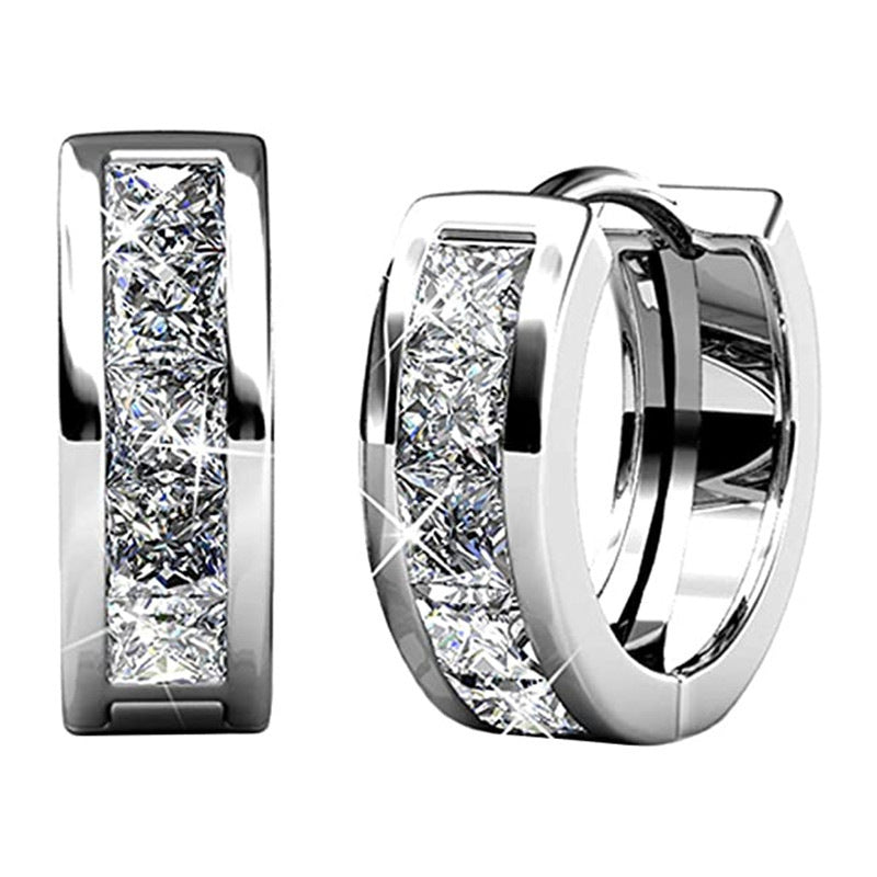 White Gold Plated 15mm Hoop Crystal Earrings with Swarovski Crystals