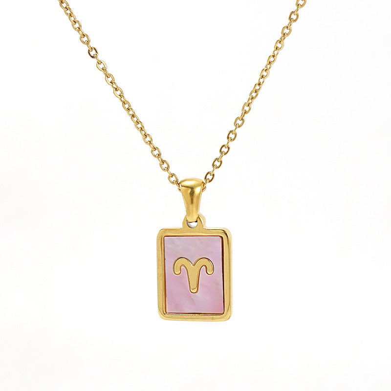 Stainless Steel Square Shell Zodiac Necklace