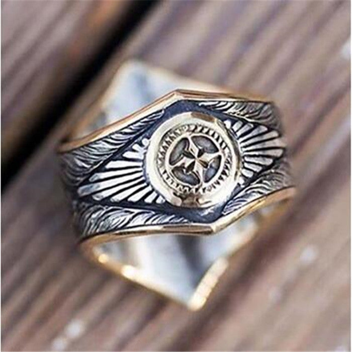 Men's Glyph Vintage Rings Fashion Pattern Personality Two Tone Rings