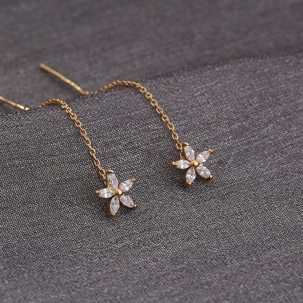 New Style Copper Pentagram Micro-zircon Fashion Earrings Long Tassel Earline High-class Temperament Stud Jewelry Woman