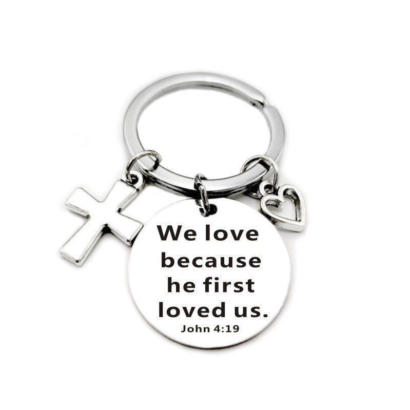 Christian Bible Scripture Pendant Cross Heart Charms Keychain