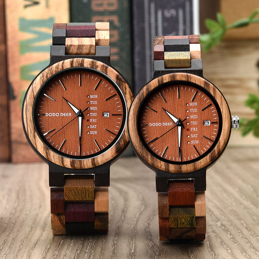 Wood Couple's European And American Style Calendar Watch