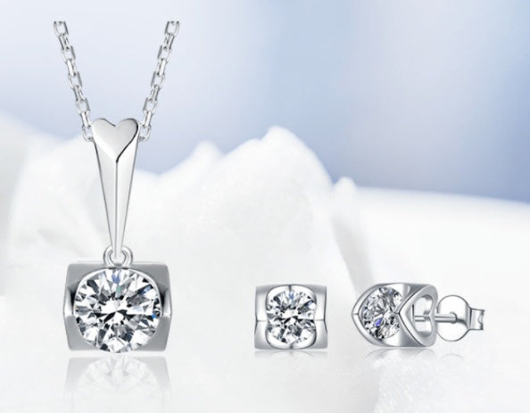 S925 Sterling Silver Moissanite Stud & Necklace Set