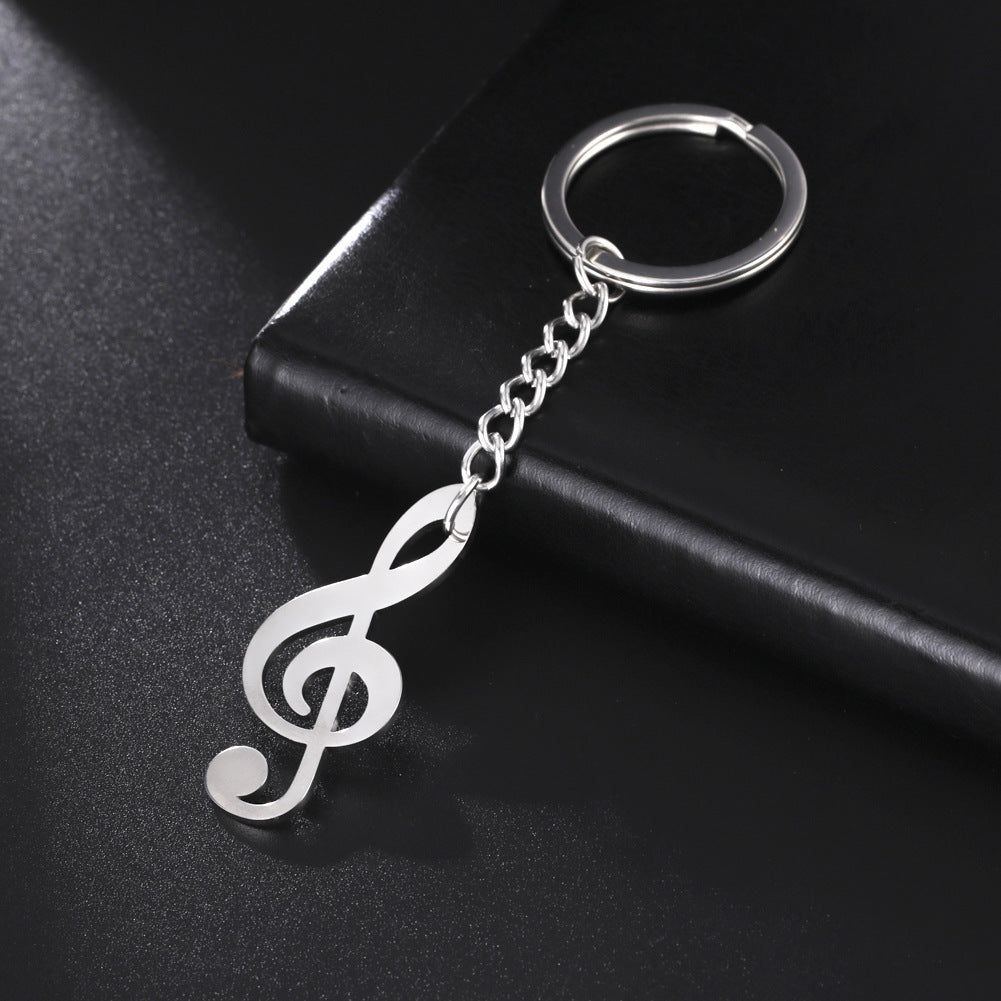 All-match Design Music Student Love Single Item Note Pendant Stainless Steel Key Ring