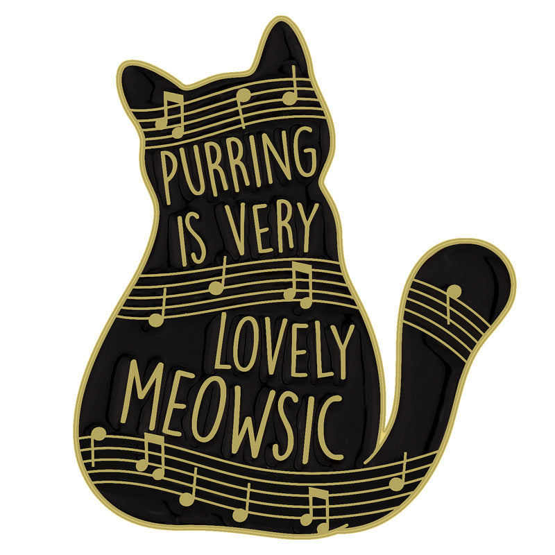 Cute Black Cat Piano Notes Alloy Brooch