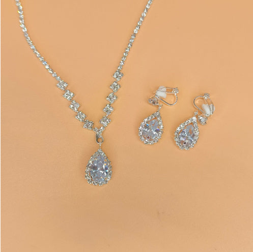 Full Rhinestone Zircon Water Drop Jewelry Set
