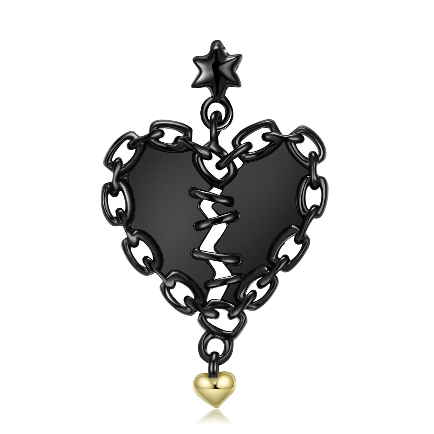 Sewn Heart Necklace Hollow Zirconium Inlaid Black Gold Niche Design S925 Sterling Silver Pendant