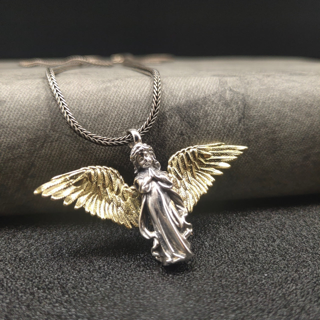 Sterling Silver Retro Trendy Angel Pendant Sweater Chain Hip Hop Cool