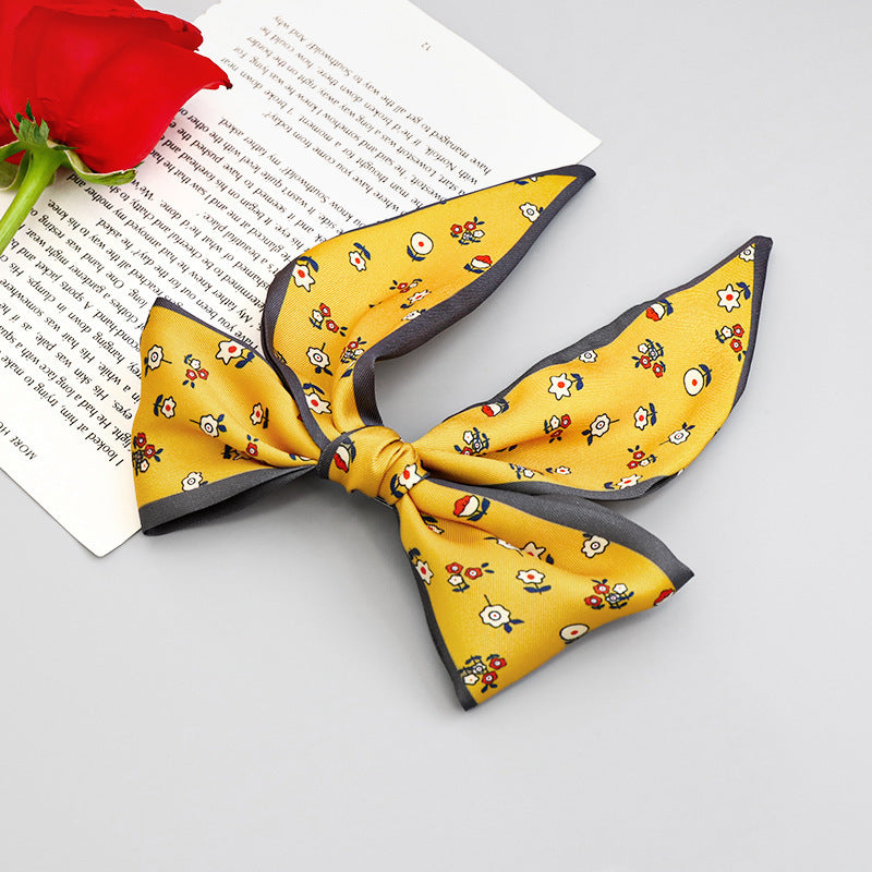 Printed Fabric Bow Ponytail Spring Clip Ladies Outing Headdress Top Clip