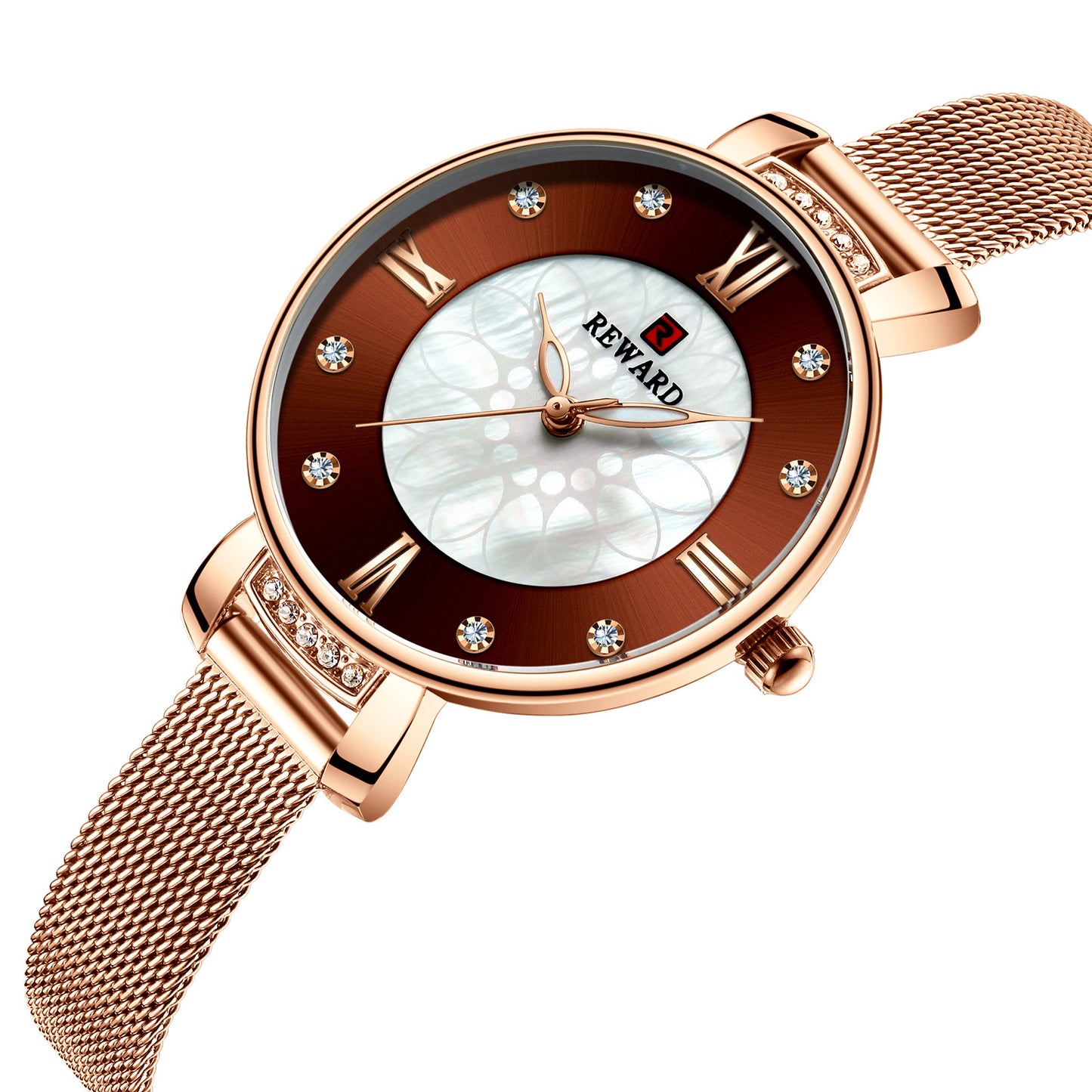 Delicate Shell Diamond Milanese Mesh Strap Ladies Watch