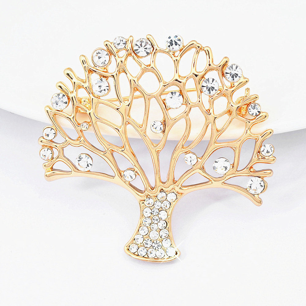 Rhinestone Small Tree Brooch High Profile And Generous Clothing