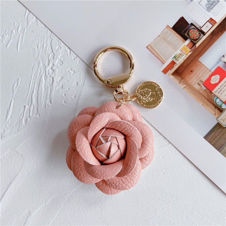 Fashion Leather Camellia Car Keychain