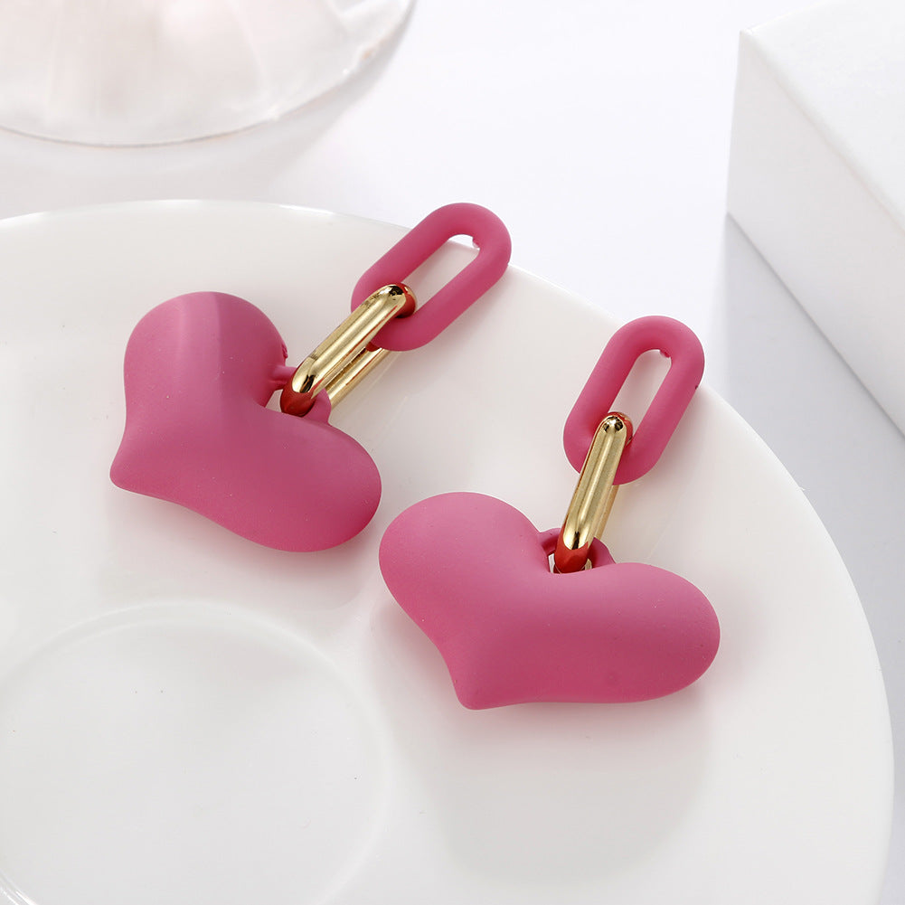 Candy Colored Love Earrings Womens Summer Small Soft Rubber Feel Lacquer