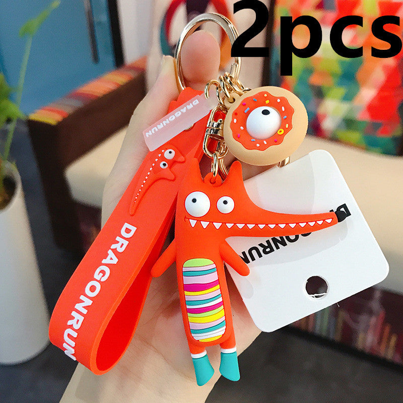 Funny Ugly Cute Eye-Eyed Elephant Keychain Cute Cartoon Epoxy Eye-Eyed Cow Car Key Chain Ring Bag Pendant