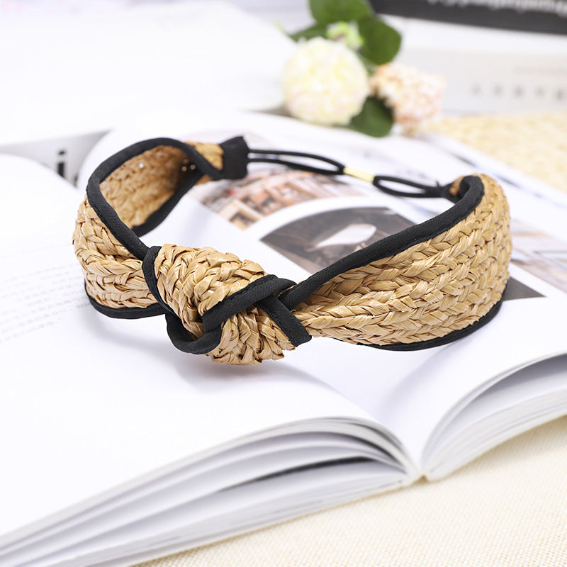 Raffia Hand-woven Fabric Wide Headband Hairband Literary Hair Accessories