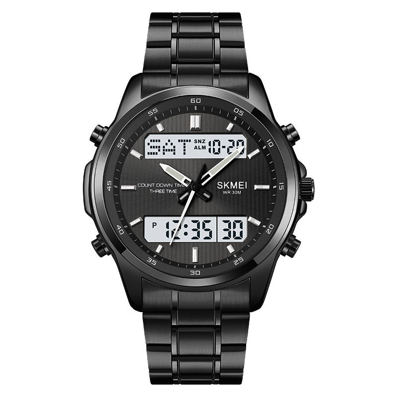 Multifunctional Men's Steel Strap Double Display Sports Watch