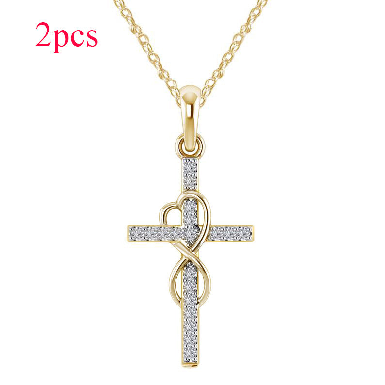 14K Gold Plated Cubic Zirconia Cross Necklace
