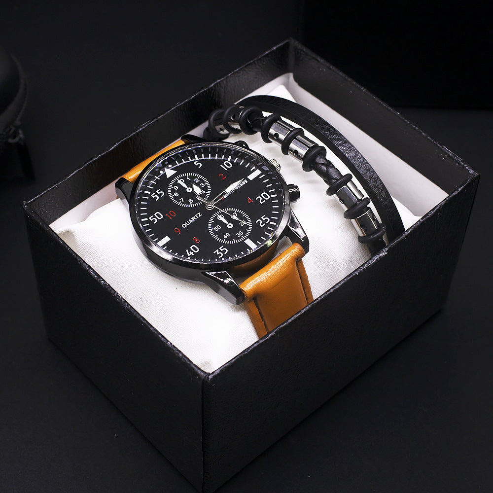 Watch Men 3pcs New Watch Men's Trend Student Fashion Quartz