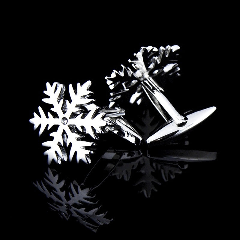 Silver Snowflake Diamond French Cufflinks Men's Shirt Cuff Buttons