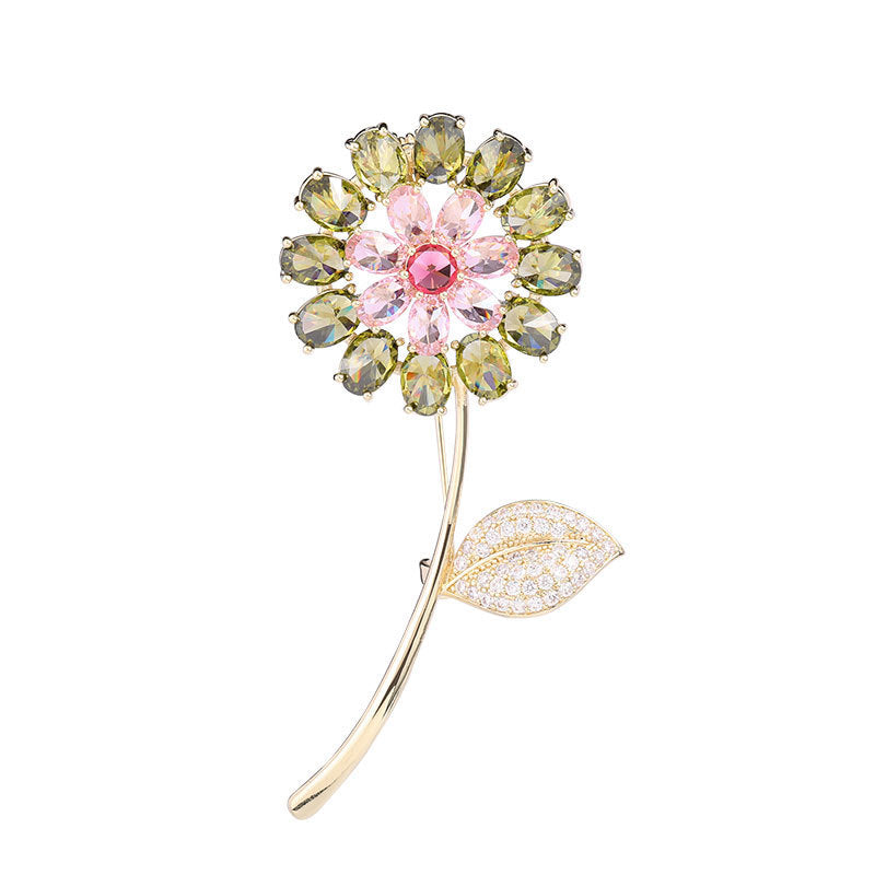 Super Shining Zircon Inlaid Jacket Cardigan Sun Flower Brooch