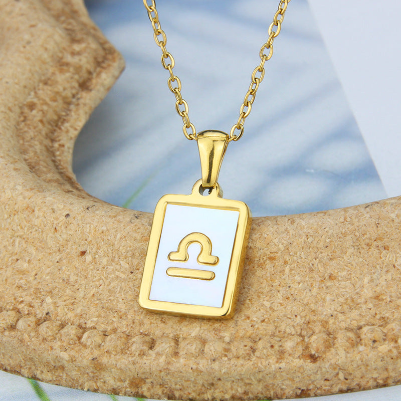 Stainless Steel Square Shell Zodiac Necklace