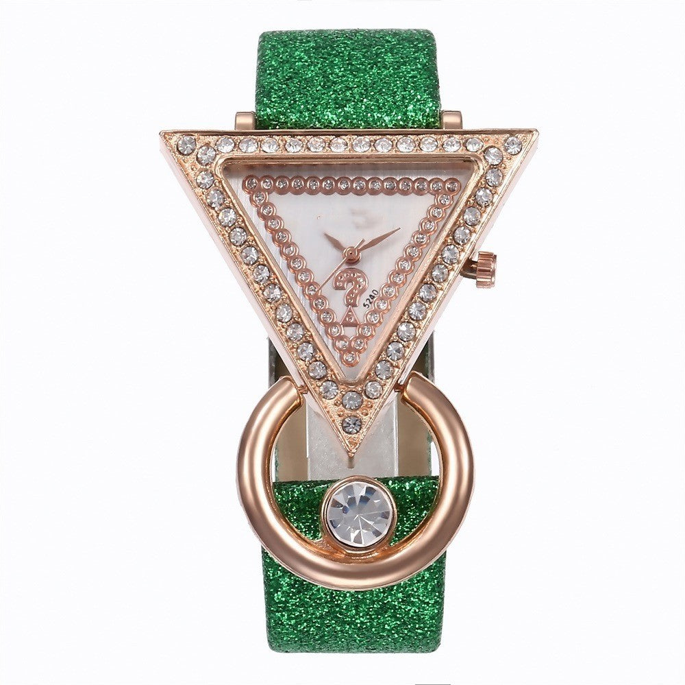 Women's Diamond Set Metal Triangle Dial Watch