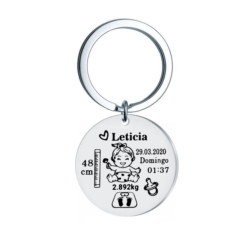 Newborn Baby Anniversary Keychain Titanium Steel Key Ring