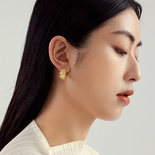 Radiant 14K Gold Plated Ginkgo Biloba Stud Earrings